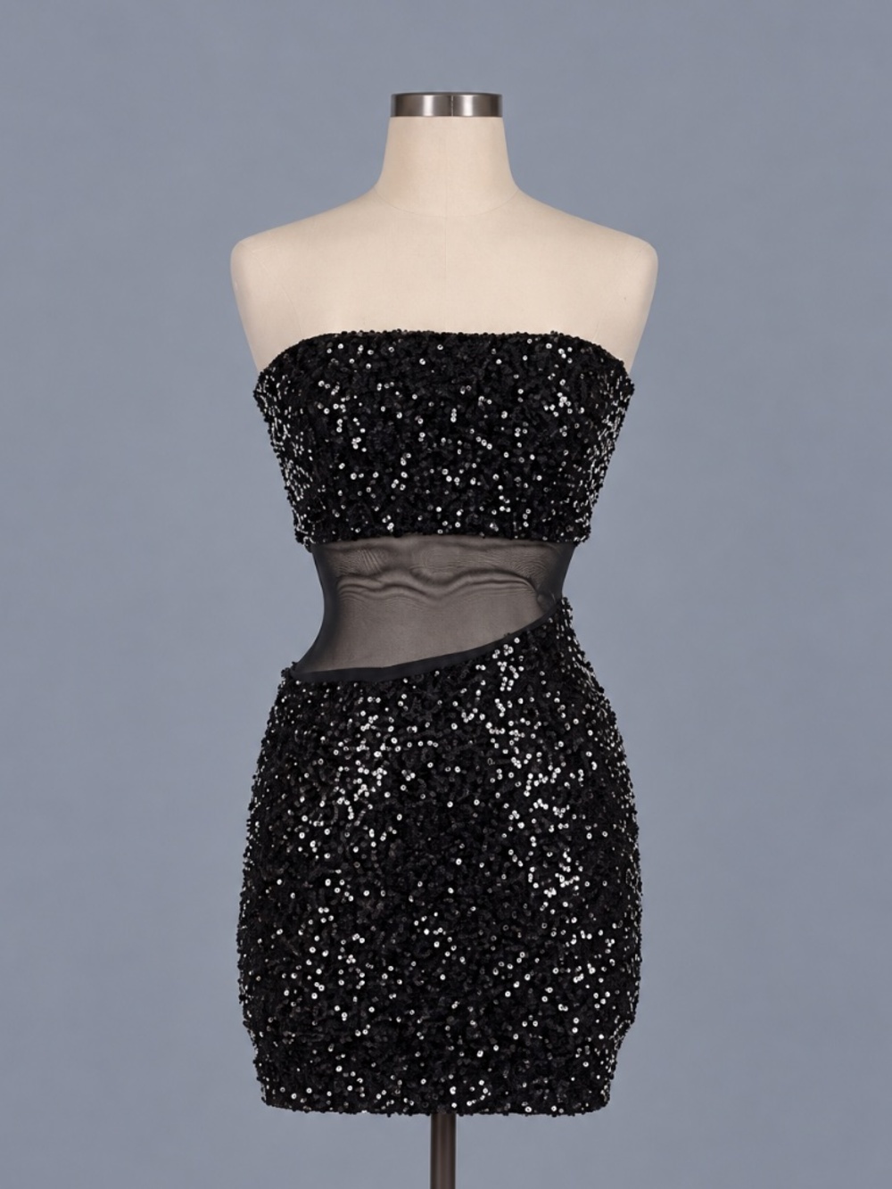 Klesis Black Sequin Mesh Cutout Mini Dress – Size M